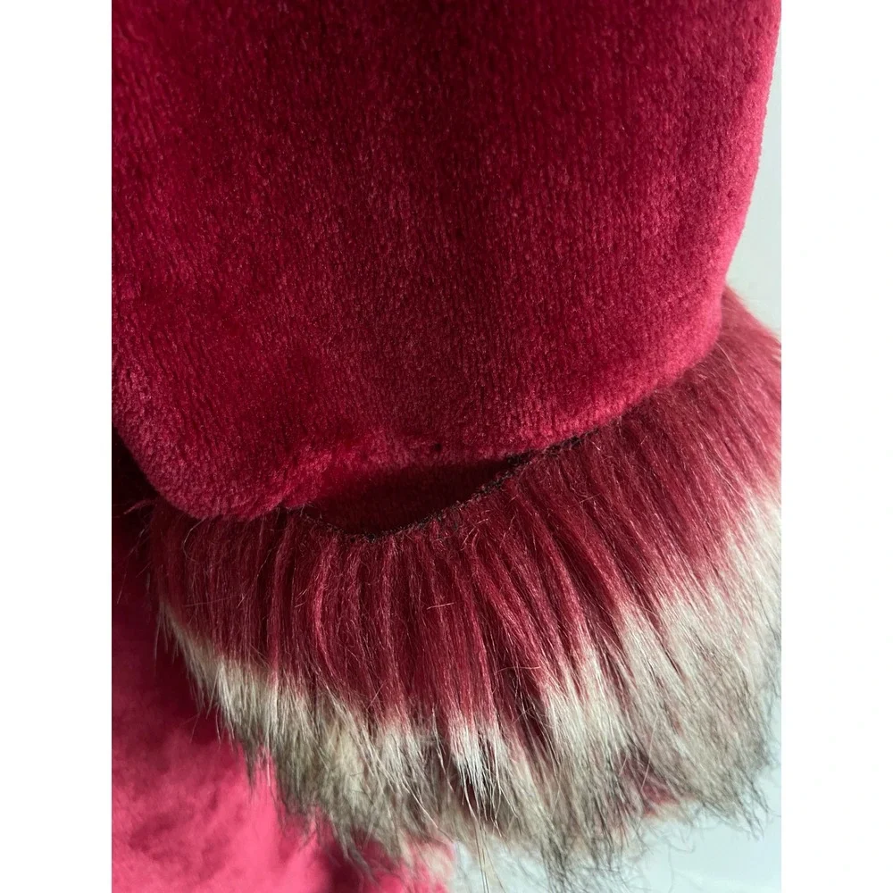 Adrienne Landau Womens Red Faux Fur Trim Plush Fleece‎ Long Robe M/L Loungewear